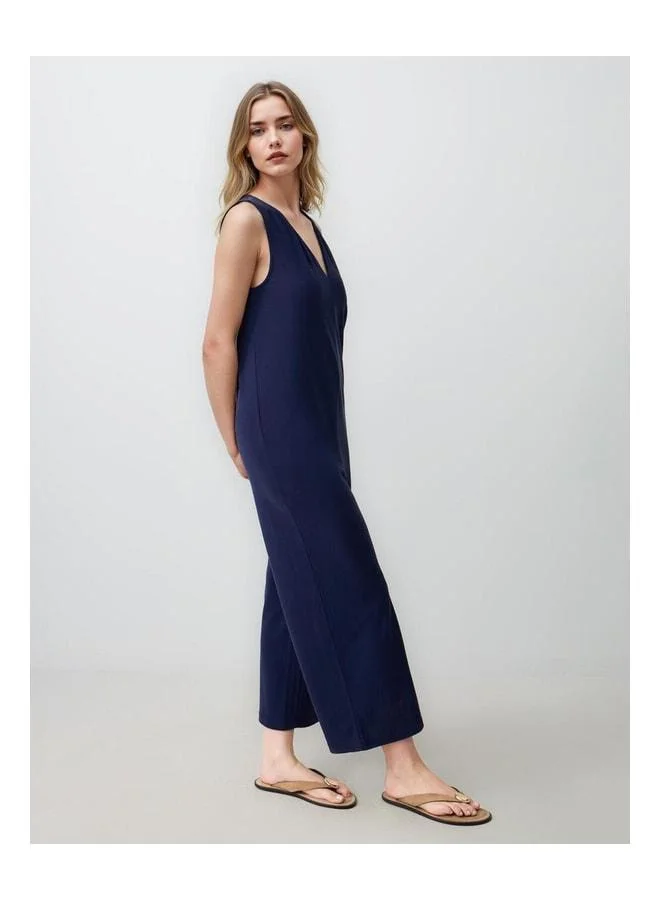 Jimmy Key  Navy Blue Straight-Cut V-Neck Knit Jumpsuit. for Women | Best Price UAE