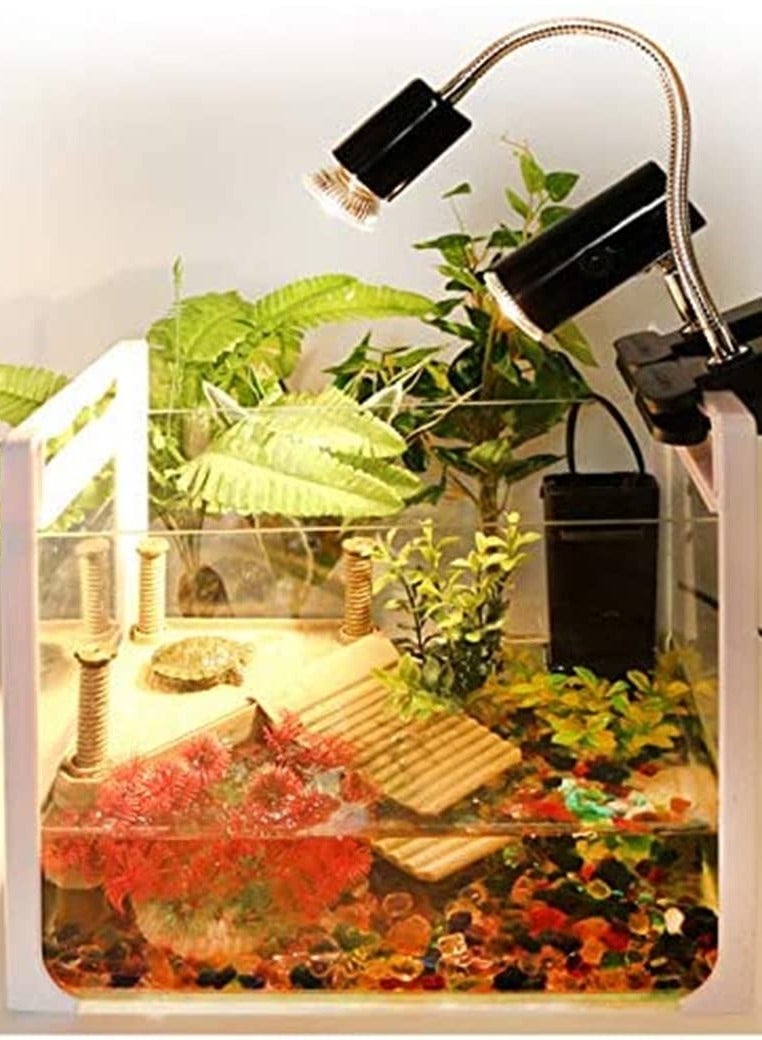 عربست حامل مصباح تدفئة لحوض السمك لمبه uvb، حامل مصباح تدفئة للسلاحف، مشبك تثبيت لمصباح تدفئة الزواحف، مصباح تشمس قابل للتعديل للأشعة فوق البنفسجية UVA/UVB، حامل مصباح تدفئة لحوض السمك قابل للتعديل بزاوية 360 درجة، باعث تدفئة للحيوانات الأليفة بمشبك E27 للزواحف/البرمائيات/السحالي/السلاحف/الثعابين - Image 2