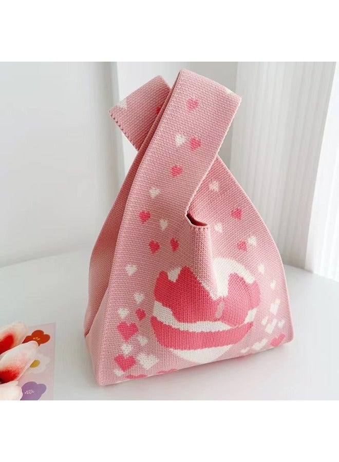 Festival Knitted Bag Accompanying Gift Bag Full Moon Gift Wedding Banquet Gift Bag 61 Children's Day Exquisite Gift Handbag Tote Bag-Color:Black Flowers-Size:20*10*36  - Image 5