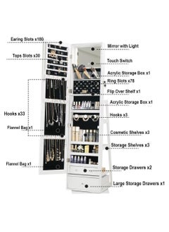 Organized Home Jewelry Armoire with Full Length Mirror Swivel Jewelry Cabinet with Lights Touch Screen Vanity Mirror Standing Mirror and Organized Storage White  - Image 2