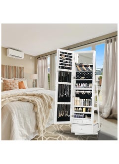 Organized Home Jewelry Armoire with Full Length Mirror Swivel Jewelry Cabinet with Lights Touch Screen Vanity Mirror Standing Mirror and Organized Storage White  - Image 4