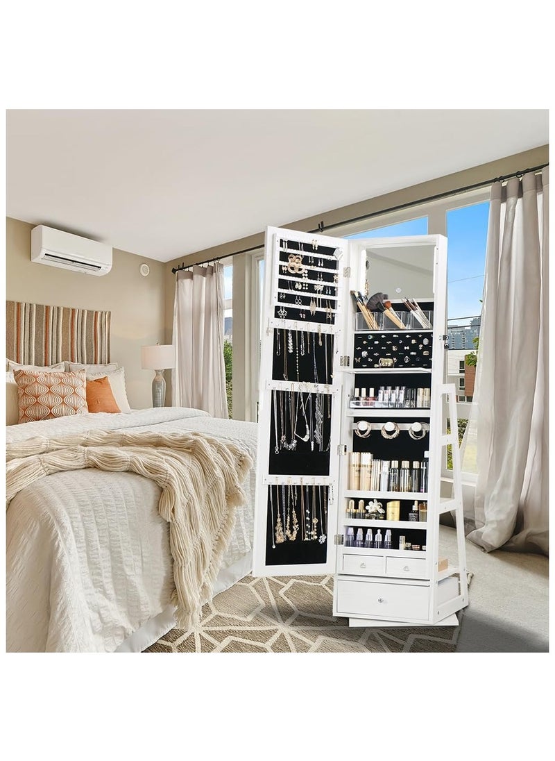 Organized Home - Jewelry Armoire with Full Length Mirror Swivel Jewelry Cabinet with Lights Touch Screen Vanity Mirror Standing Mirror and Organized Storage White - Image 1
