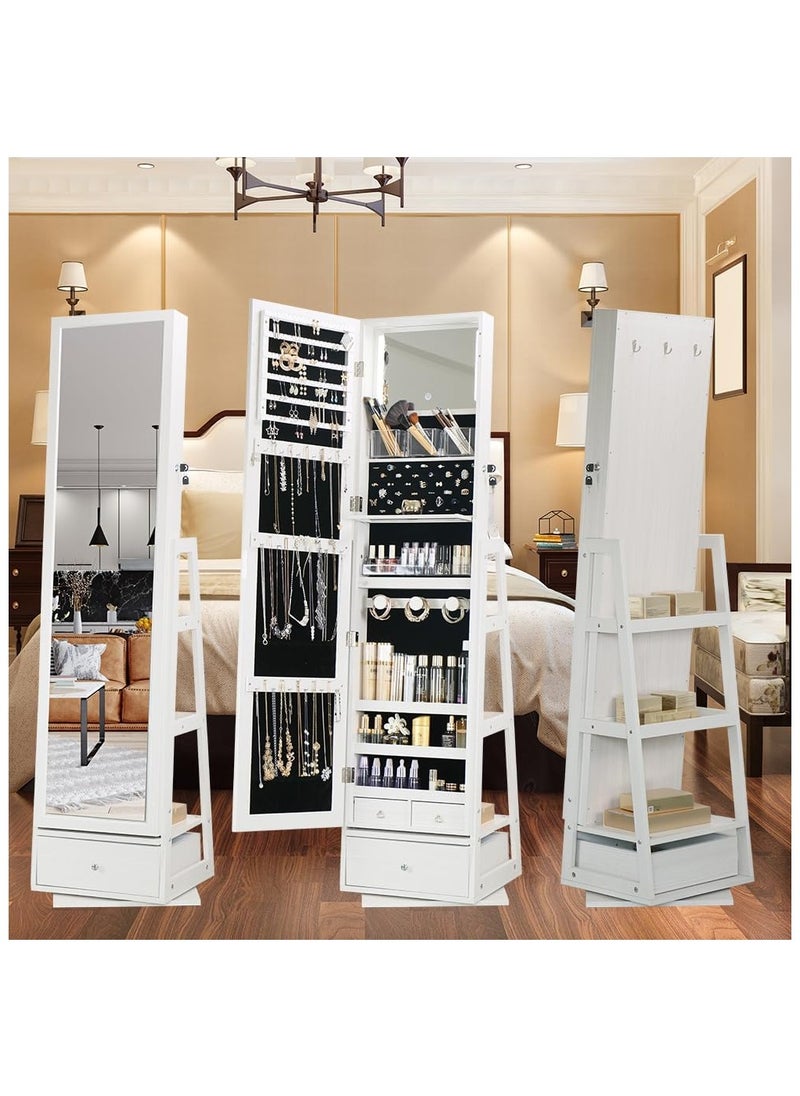 Organized Home - Jewelry Armoire with Full Length Mirror Swivel Jewelry Cabinet with Lights Touch Screen Vanity Mirror Standing Mirror and Organized Storage White - Image 1