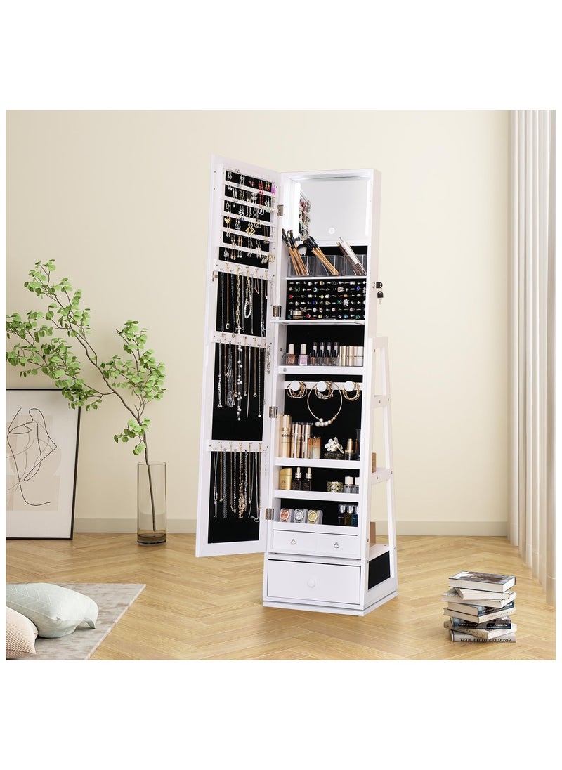 Organized Home - Jewelry Armoire with Full Length Mirror Swivel Jewelry Cabinet with Lights Touch Screen Vanity Mirror Standing Mirror and Organized Storage White - Image 1