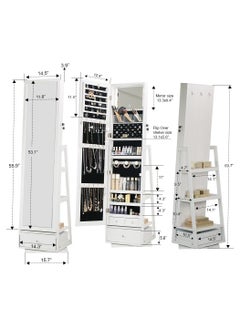 Organized Home Jewelry Armoire with Full Length Mirror Swivel Jewelry Cabinet with Lights Touch Screen Vanity Mirror Standing Mirror and Organized Storage White  - Image 3