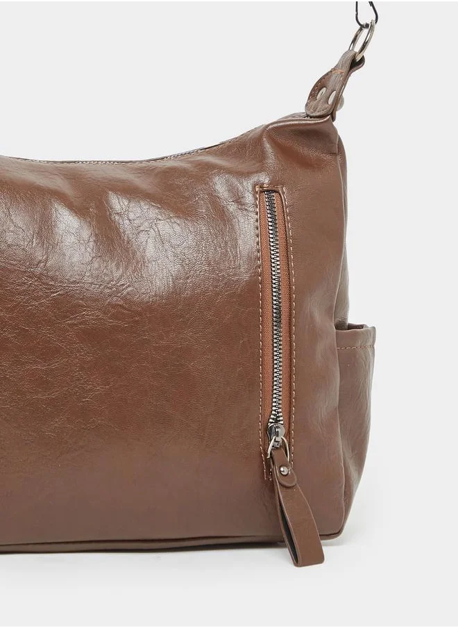 Styli Textured Shoulder bag with Two Zippers Details