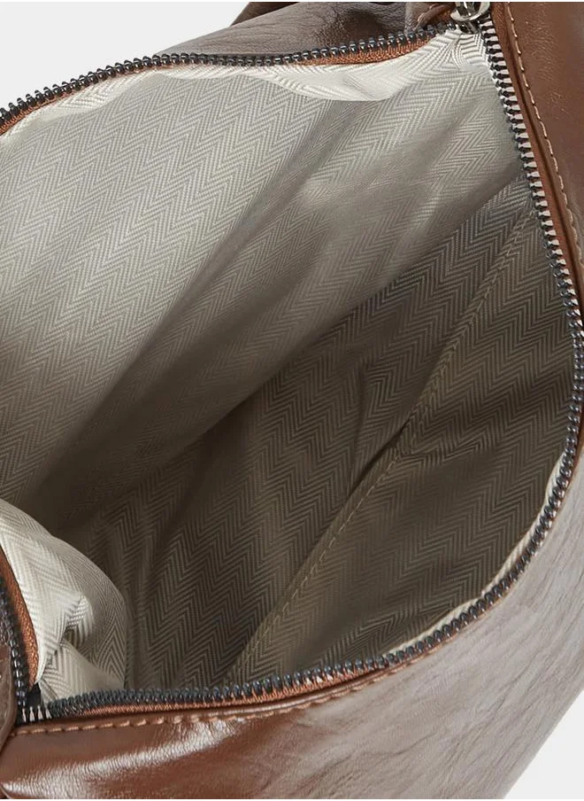 Styli Textured Shoulder bag with Two Zippers Details