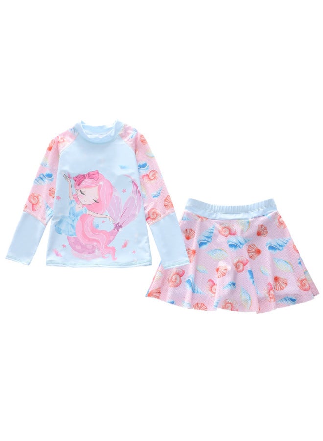 New Children's Swimsuit Women's Split Skirt Swimsuit Anti-sunscreen Long-sleeved Sports Net Girls' Swimsuit