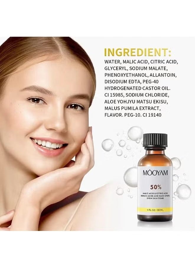 MOOYAM - TCA 50% Peel Malic Acid & Citric Acid，Citric Acid Peeling Serum, Professional Chemical Peel for Face, TCA 50% Peeling Solution, Chemical Exfolianting Facial Peel for Dark Skin, Dark Spots, Acne, Wrinkle - Image 1