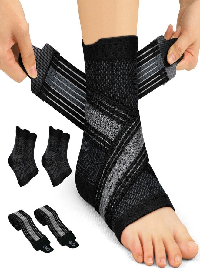 PAPLUS 2 Pairs Ankle Braces for Men & Women Plantar Fasciitis Relief- Adjustable Ankle Support for Foot Pain, Achilles Tendonitis Brace - with Removable Strap for Swelling Black - Image 1
