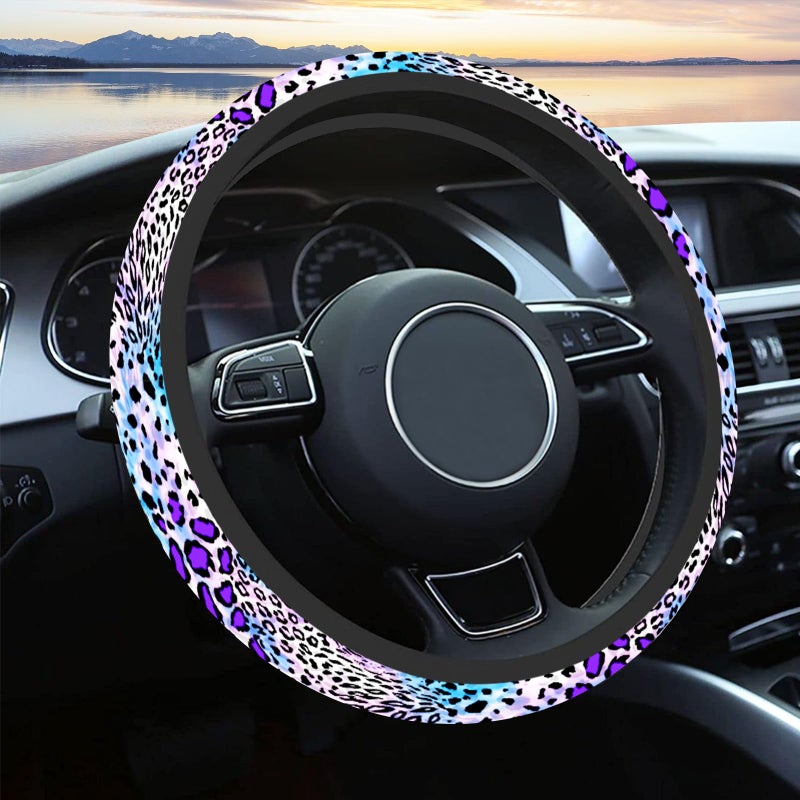 Pcnjozx Car Steering Wheel Cover for Women Men NonSlip Breathable Cute Steering Wheel Purple Leopard Steering Wheel Protector Car Accessories Universal 14 02215 Fit Auto Suvs - Image 3