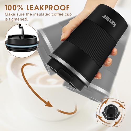KETIEE Travel Mug 12oz, Vacuum Insulated Coffee Mug with Leakproof Lid, Travel Coffee Tumbler Stainless Steel Double Walled Reusable Coffee Cup for Hot and Iced Coffee Tea Water (Black) - Image 4
