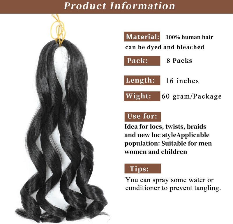 FALEMEI French Curly Braiding Hair 16 Inch 8 Packs - Pre Stretched Bouncy Braiding Hair- Loose Wavy Synthetic Hair Extensions for Black Women (16 inch 8 packs, 1B) - Image 3
