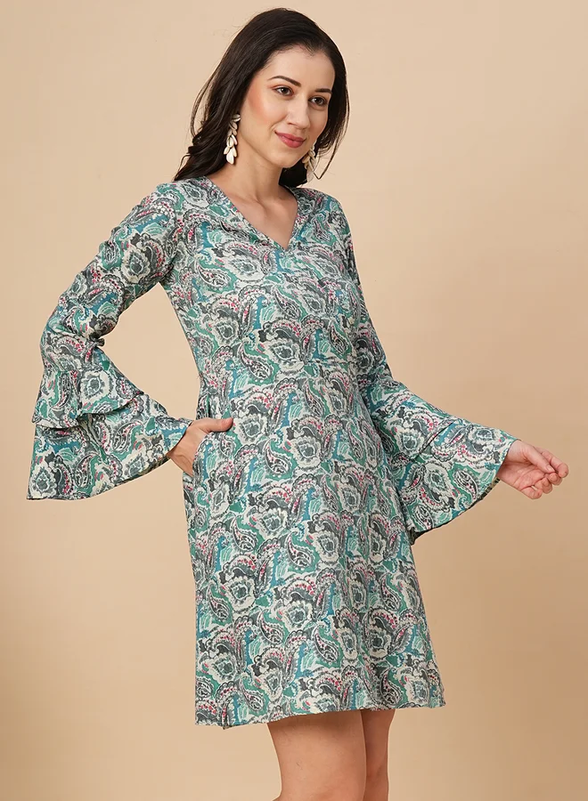 globus Globus Women All-Over Print V Neck A-Line Mini Dress