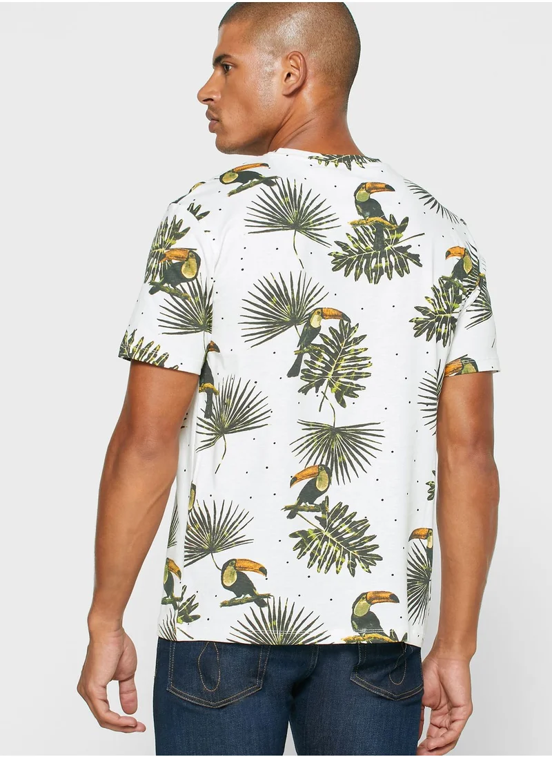 Reserved Toucan Print Crew Neck T-Shirt