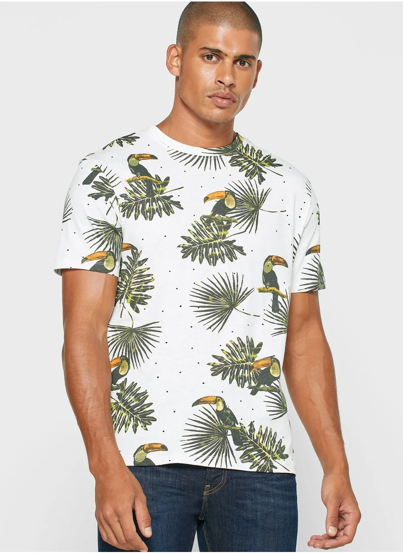 Reserved Toucan Print Crew Neck T-Shirt