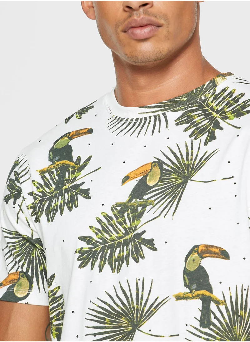 Reserved Toucan Print Crew Neck T-Shirt