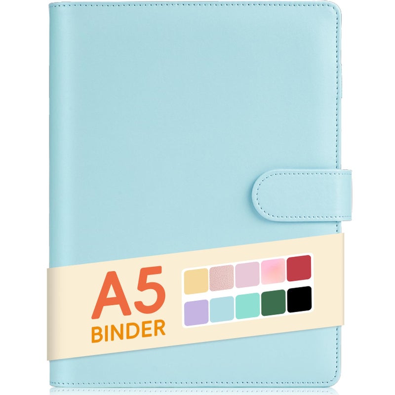 Sooez A5 Notebook Photocard Binder, 6 Ring Planner, Stylish Loose Leaf Personal Organizer Cover with Magnetic Buckle, PU Leather Binder Women with Macaron Colors (Mint Blue) - Image 1
