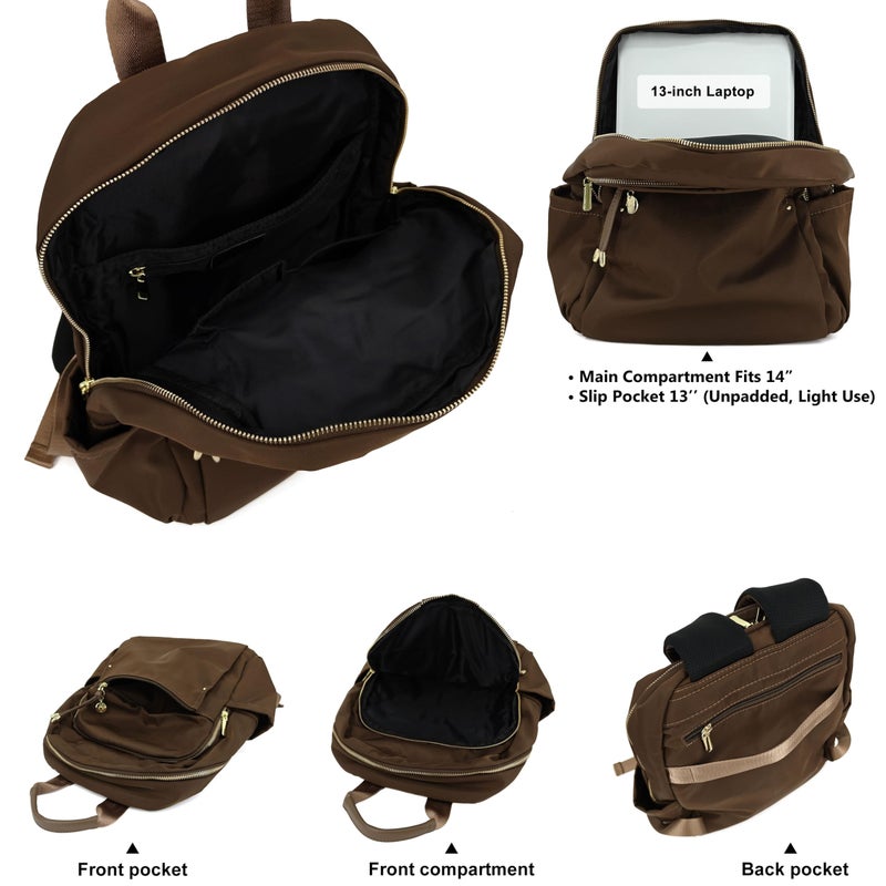 M-ioi-M Medium Backpack Purse for Women, Fashion Nylon Daypack with Gold Hardware, Lightweight Water-Resistant Rucksack for College, Work, Travel, Everyday Use, Fits 13â€“14" Laptop(Walnut Brown,Medium) - Image 3