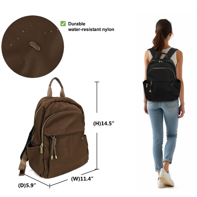 M-ioi-M Medium Backpack Purse for Women, Fashion Nylon Daypack with Gold Hardware, Lightweight Water-Resistant Rucksack for College, Work, Travel, Everyday Use, Fits 13â€“14" Laptop(Walnut Brown,Medium) - Image 5