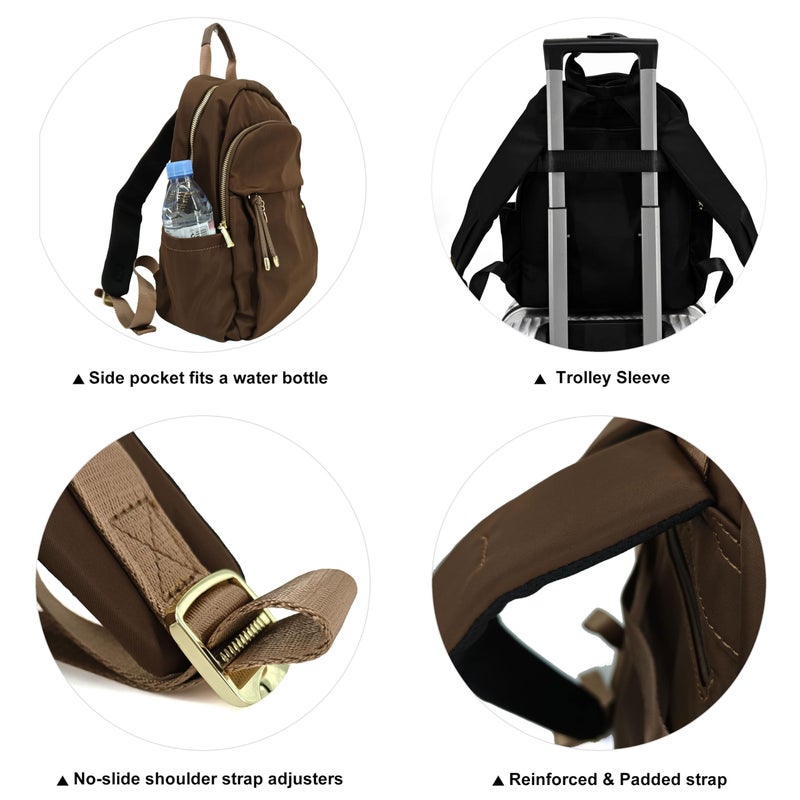 M-ioi-M Medium Backpack Purse for Women, Fashion Nylon Daypack with Gold Hardware, Lightweight Water-Resistant Rucksack for College, Work, Travel, Everyday Use, Fits 13â€“14" Laptop(Walnut Brown,Medium) - Image 4