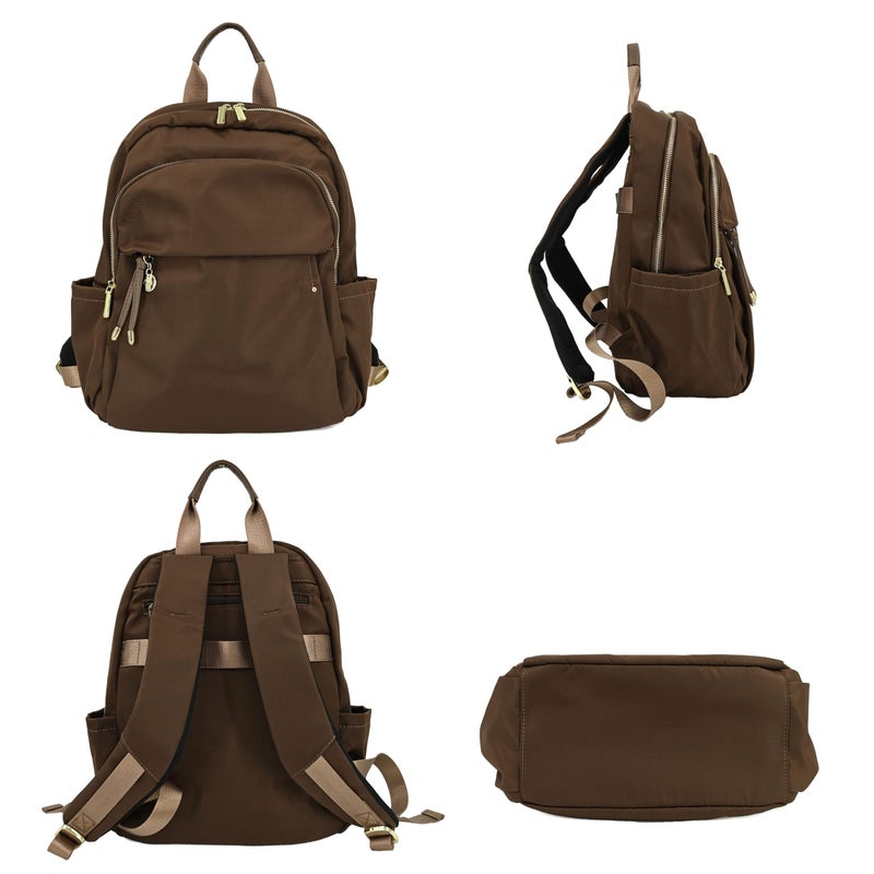M-ioi-M Medium Backpack Purse for Women, Fashion Nylon Daypack with Gold Hardware, Lightweight Water-Resistant Rucksack for College, Work, Travel, Everyday Use, Fits 13â€“14" Laptop(Walnut Brown,Medium) - Image 2