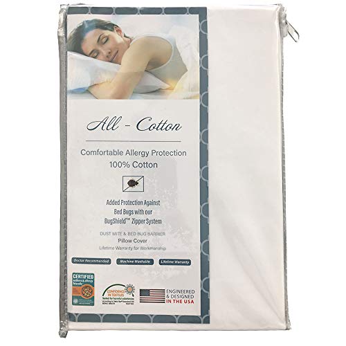 National Allergy Premium 100% Cotton Zippered Pillow Protector - Standard Size - White - 2 Pack - 300 Thread Count - Hypoallergenic Bed Pillowcase with Zipper - Breathable Encasement Cover - Image 2