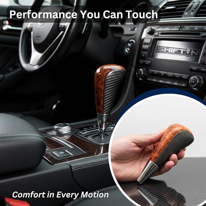 SHIFTIN مقبض نقل الحركة الطويل المتوافق مع لكزس LX-470 LX570 LS-400 LS430 RX330 RX-350 RX400h وسيارات تويوتا وأكورا ومازدا ذات النقل الأوتوماتيكي M8 (جلد كربوني رمادي/قيقان ذهبي)  - Image 5