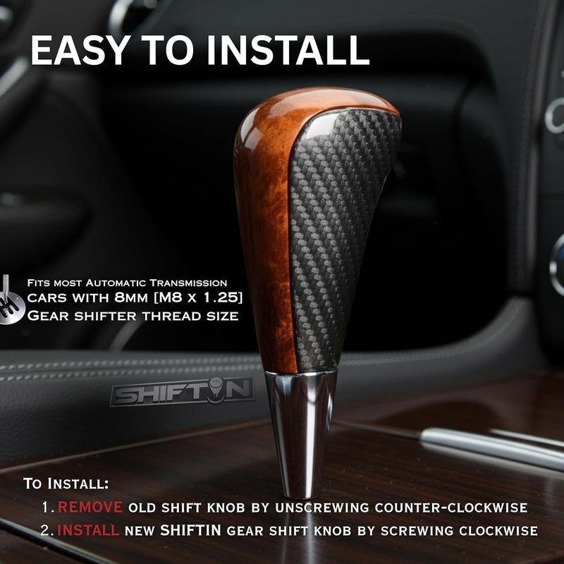 SHIFTIN مقبض نقل الحركة الطويل المتوافق مع لكزس LX-470 LX570 LS-400 LS430 RX330 RX-350 RX400h وسيارات تويوتا وأكورا ومازدا ذات النقل الأوتوماتيكي M8 (جلد كربوني رمادي/قيقان ذهبي)  - Image 4