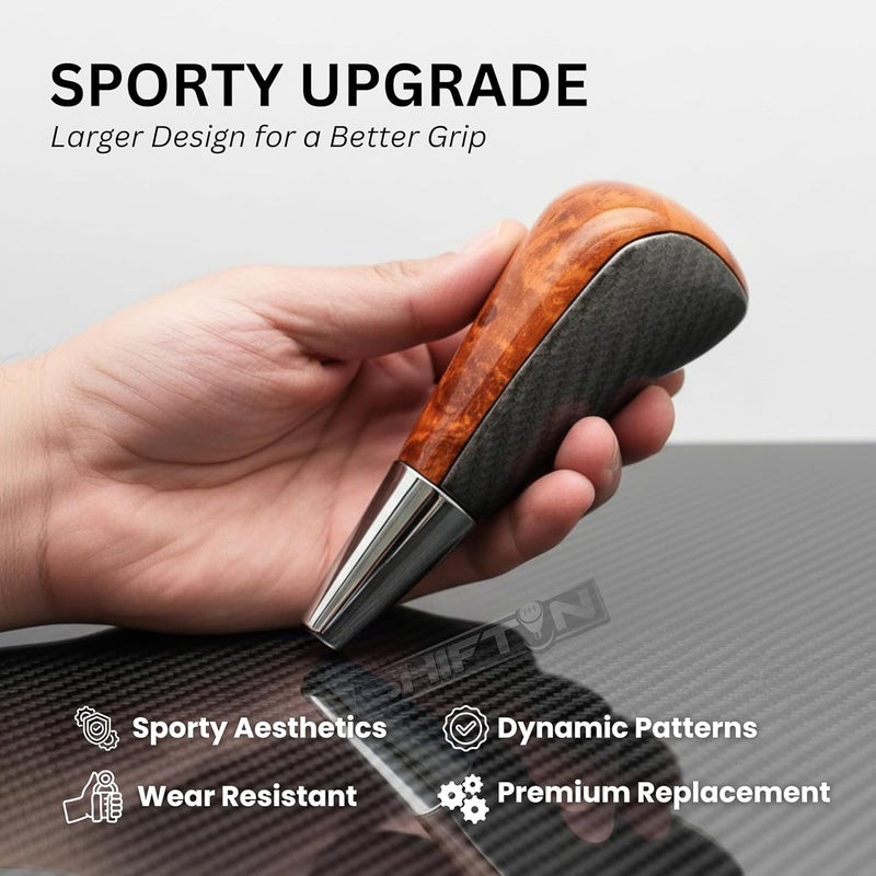 SHIFTIN مقبض نقل الحركة الطويل المتوافق مع لكزس LX-470 LX570 LS-400 LS430 RX330 RX-350 RX400h وسيارات تويوتا وأكورا ومازدا ذات النقل الأوتوماتيكي M8 (جلد كربوني رمادي/قيقان ذهبي)  - Image 2