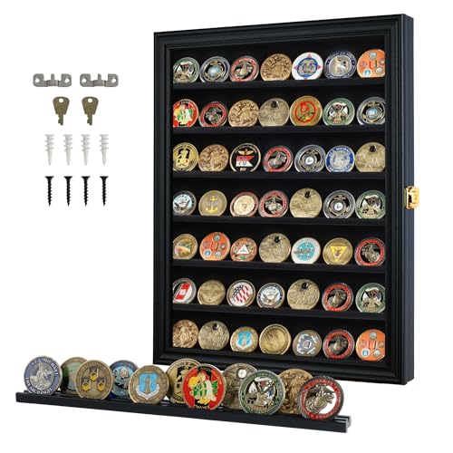 DisplayGifts Military Challenge Coin Display Case Poker Chip Display Stand Rack Black Finish 98% UV Protection Compatible with Army Navy Air Force Marine Corps Honored Coins - Image 1