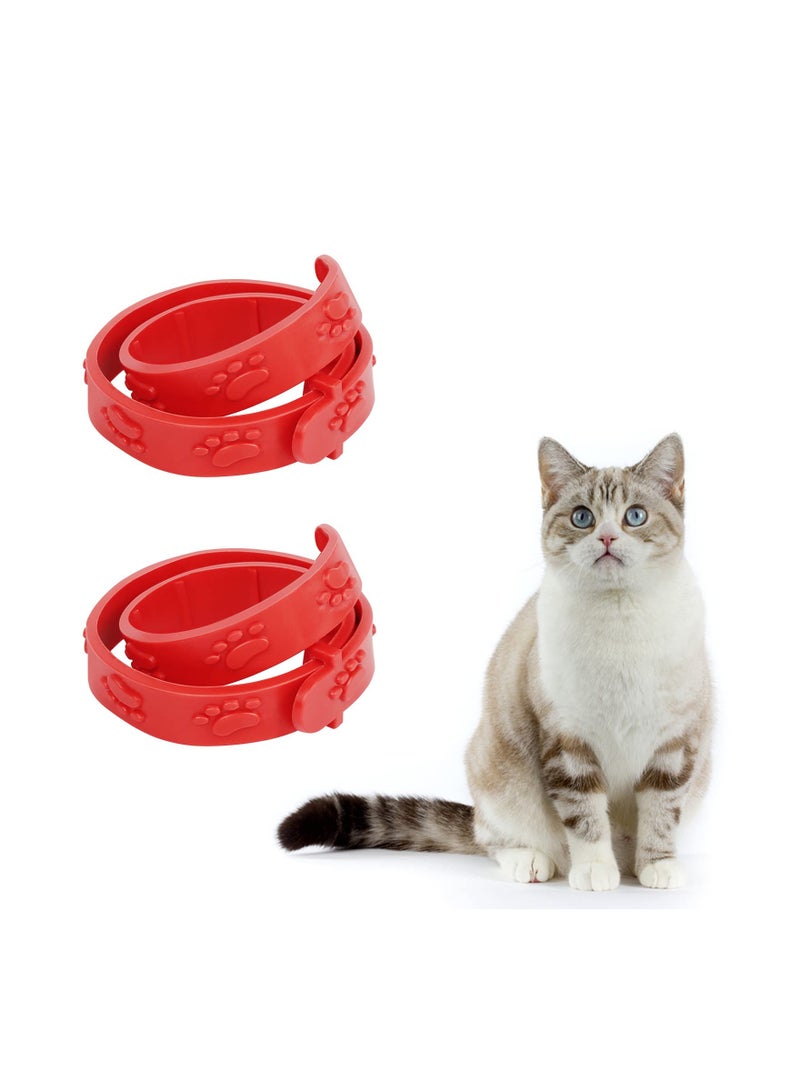 KASTWAVE 2 Pack Flea and Tick Collars, Adjustable Natural Oil Pet Flea Collar for Kitten Cats Puppy 33cm/13 inch in Length, red - Image 1