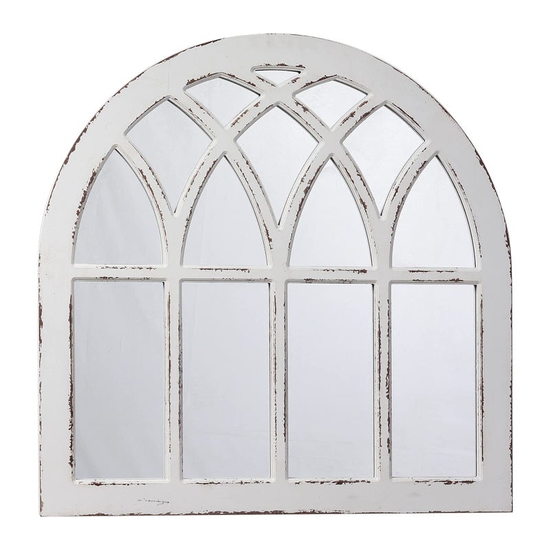 Sintosin Vintage White Arched Window Mirrors for Wall Decor 295 Rustic Distressed Hanging Wood Framed Window Pane Mirror Wall Decor for Living Room Bedroom Mantel Fireplace Entryway Decorative