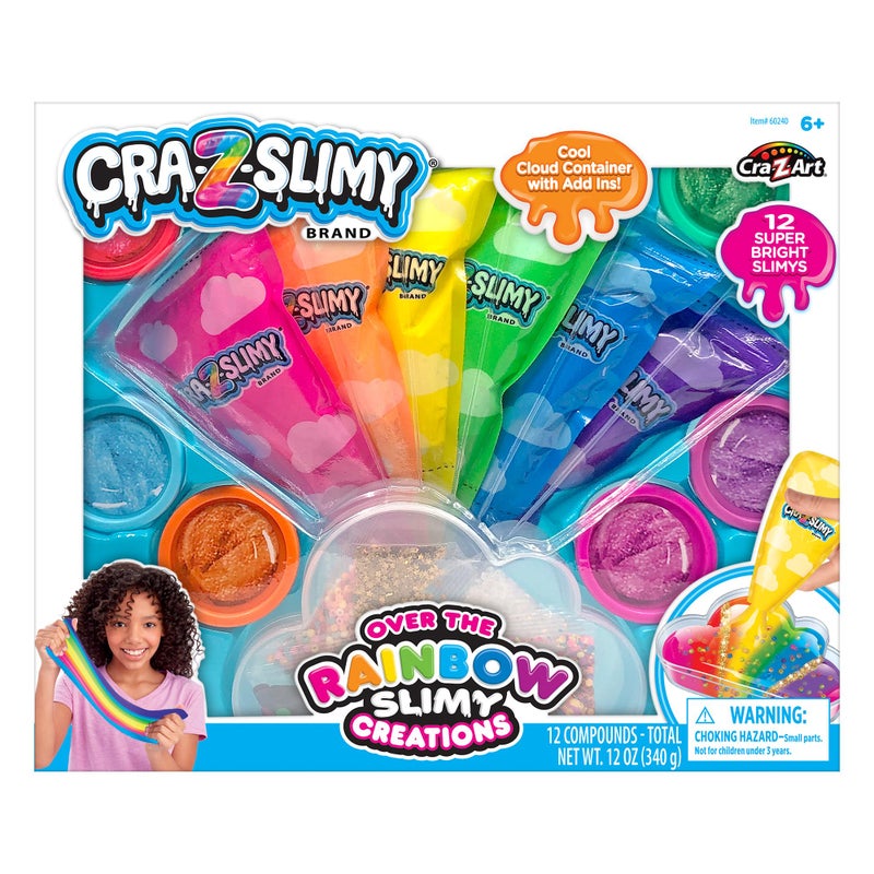 CrazArt CRAZSlimy Over The Rainbow Slimy Creations Kit 12 PreMade Rainbow Slimes with Piping Bags Glitter Charms Cloud Container Party Slime Kit for Kids Ages 6 - Image 2