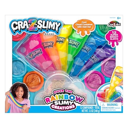 CrazArt CRAZSlimy Over The Rainbow Slimy Creations Kit 12 PreMade Rainbow Slimes with Piping Bags Glitter Charms Cloud Container Party Slime Kit for Kids Ages 6 - Image 1