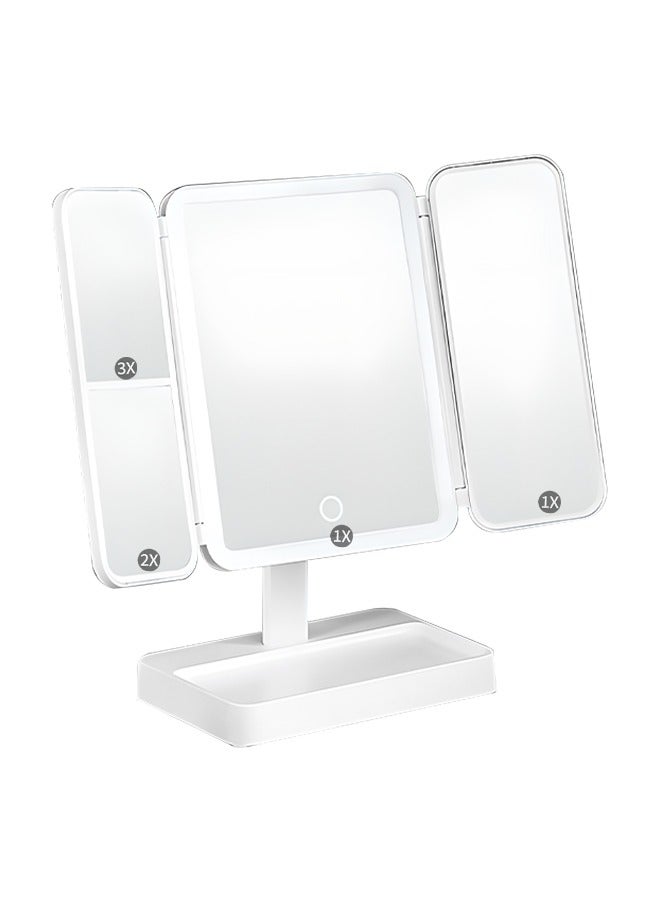 Touch-Sensitive Makeup Mirror 360° Rotating Design, Foldable Three-Sided Vanity Mirror with Three-Color Lights and Infinite Dimming Mode, Easy to Carry and Use