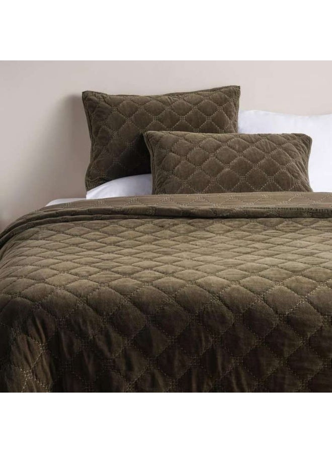 Pan Home Cameron Cotton Velvet Bedspread Set - Olive - Image 1