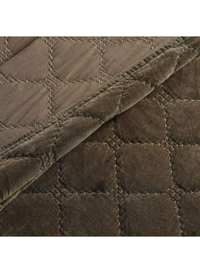 Pan Home Cameron Cotton Velvet Bedspread Set - Olive - Image 3