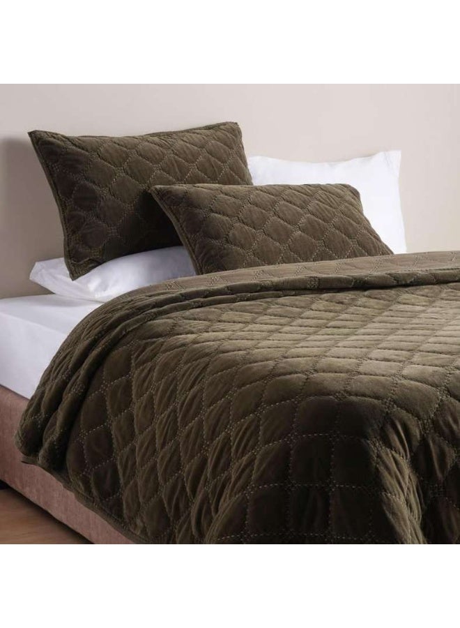 Pan Home Cameron Cotton Velvet Bedspread Set - Olive - Image 2