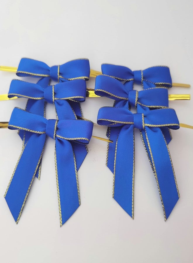 Micomon 50pcs/Bag 2-1/2" Metallic Gold Edge Satin Ribbon Bows with Twist Ties for Packing Decoration Blue Bows for Holiday Gift Packaging (Blue - Image 5