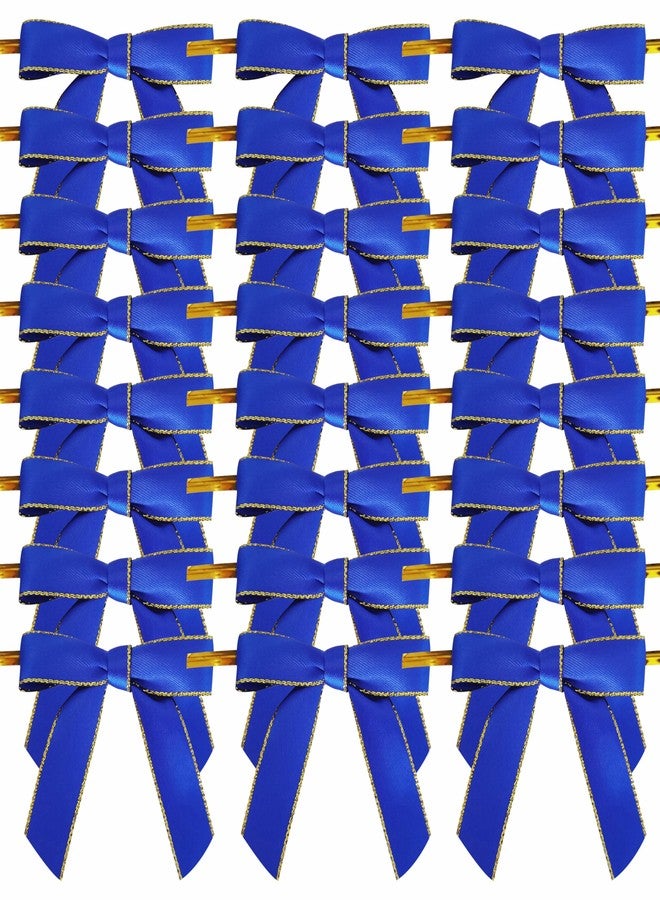 Micomon 50pcs/Bag 2-1/2" Metallic Gold Edge Satin Ribbon Bows with Twist Ties for Packing Decoration Blue Bows for Holiday Gift Packaging (Blue - Image 2