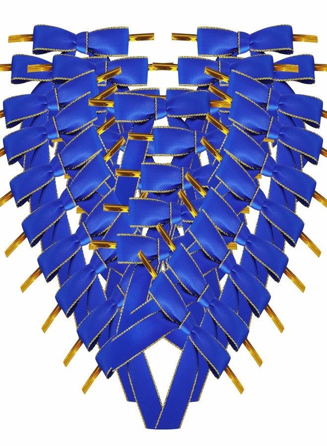 Micomon 50pcs/Bag 2-1/2" Metallic Gold Edge Satin Ribbon Bows with Twist Ties for Packing Decoration Blue Bows for Holiday Gift Packaging (Blue - Image 1