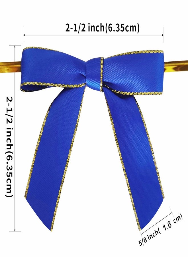 Micomon 50pcs/Bag 2-1/2" Metallic Gold Edge Satin Ribbon Bows with Twist Ties for Packing Decoration Blue Bows for Holiday Gift Packaging (Blue - Image 3