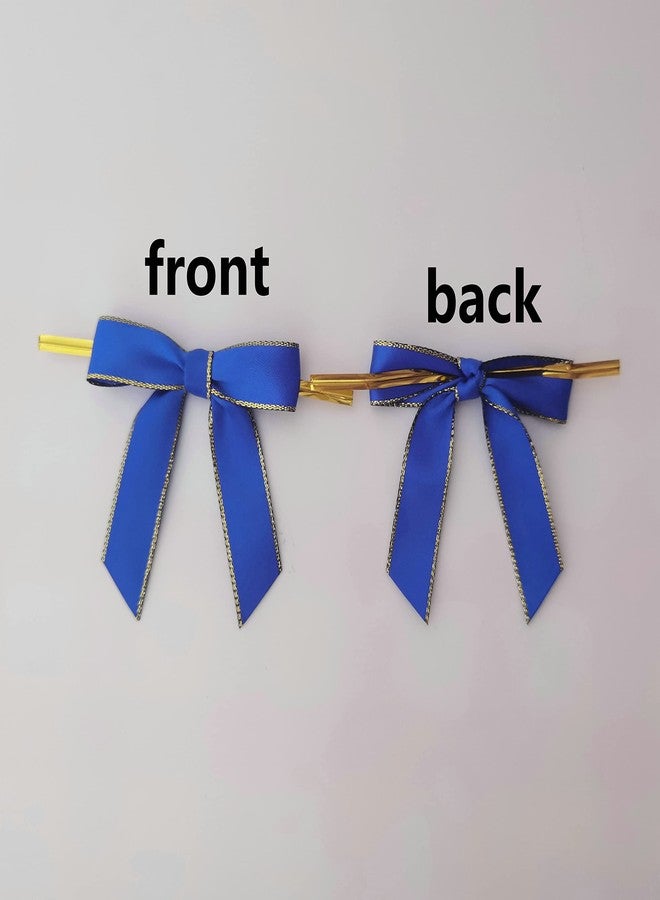 Micomon 50pcs/Bag 2-1/2" Metallic Gold Edge Satin Ribbon Bows with Twist Ties for Packing Decoration Blue Bows for Holiday Gift Packaging (Blue - Image 4