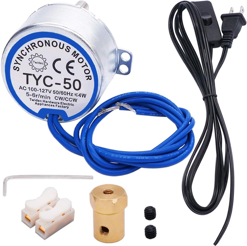 Twidec /Synchronous Turntable Motor Electric Motor 5-6RPM/MIN 50/60Hz 4W CCW/CW AC100~127V Synchron Motor for Cup Turner,Cuptisserie Rotator with 7mm Flexible Coupling TYC-50-5-6R-XLLB1PCS - Image 1