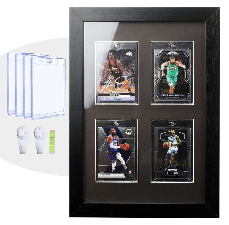 Bivitre Bivitre Trading Card Display Frame  Wall Mount Baseball Card Display Case with UV Protection Magnetic Card Holder for 4 Standard Cards Display for Basketball Football Hockey Pokemon MTG Yugioh 