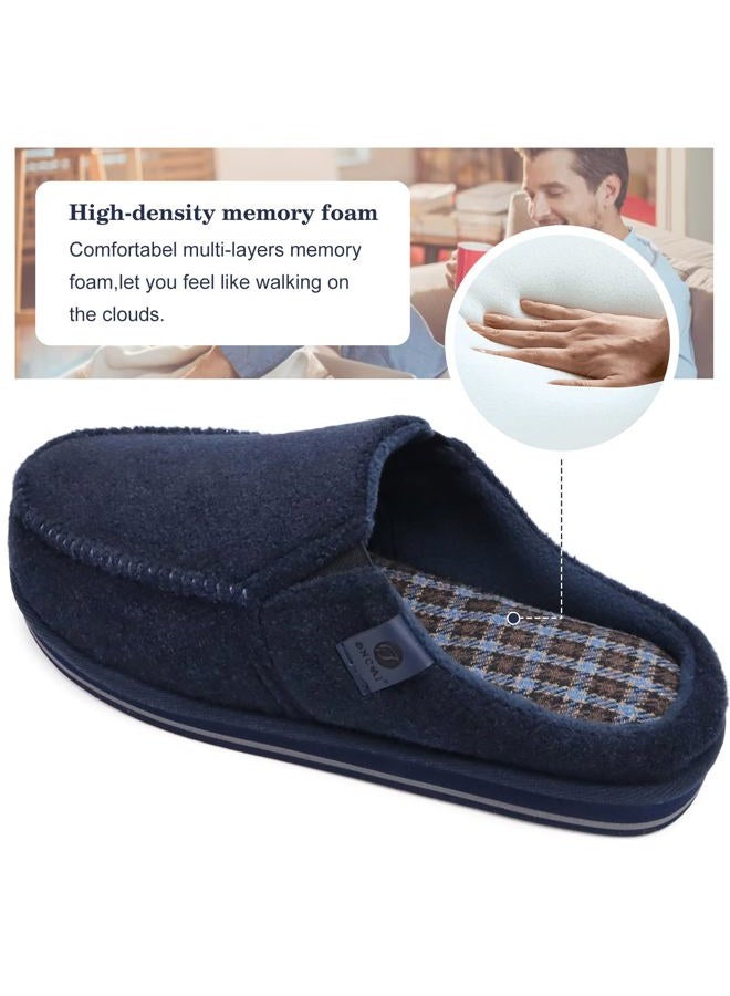 ONCAI Mens Slippers with Orthotic Arch Support,House Slippers Cotton-Blend High-Density Memory Foam Comfort Plantar Fasciitis Warm Slip-on Indoor Outdoor Rubber Sole Felt US Size 7-16, Felt Blue, 10 - Image 4