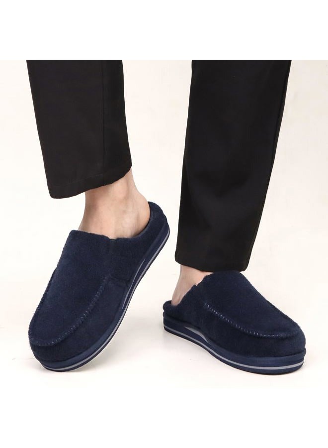 ONCAI Mens Slippers with Orthotic Arch Support,House Slippers Cotton-Blend High-Density Memory Foam Comfort Plantar Fasciitis Warm Slip-on Indoor Outdoor Rubber Sole Felt US Size 7-16, Felt Blue, 10 - Image 2