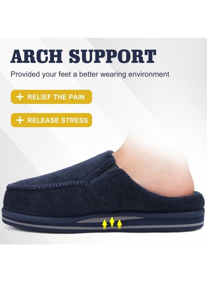 ONCAI Mens Slippers with Orthotic Arch Support,House Slippers Cotton-Blend High-Density Memory Foam Comfort Plantar Fasciitis Warm Slip-on Indoor Outdoor Rubber Sole Felt US Size 7-16, Felt Blue, 10 - Image 5