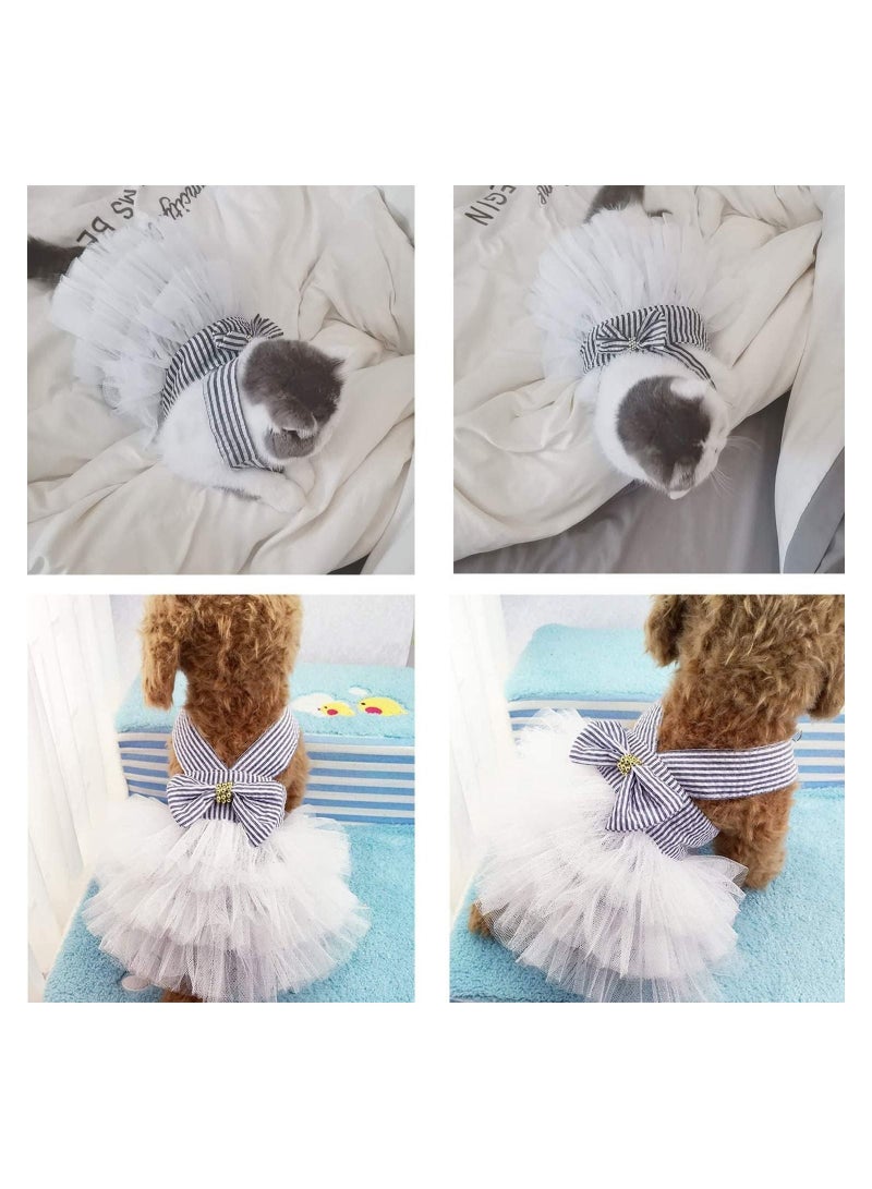 SYOSI Pet Dog Dresses Striped Mesh Puppy Dog Vest Tutu Princess Dress Skirt with Bowknot for Small Breed Dogs Cats Doggy Apparel Supplies (Medium) - Image 3